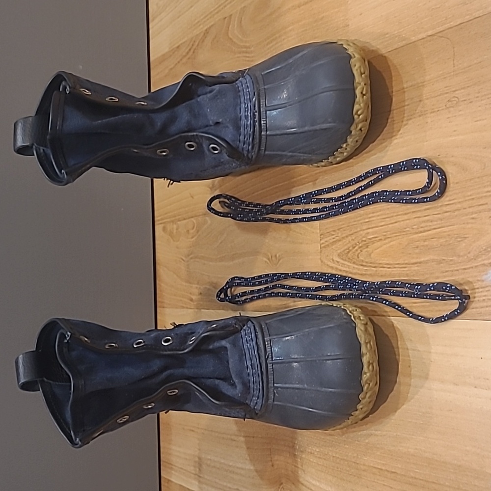 LL BEAN Kids Blue Waxed Canvas Waterproof Duck Bean Boots Size 4M
